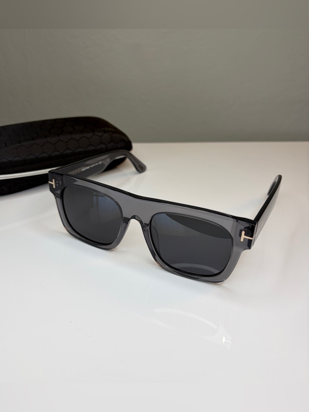 Men’s Original Designer TF Sunglasses with Grey Acetate Frame and Black Lenses